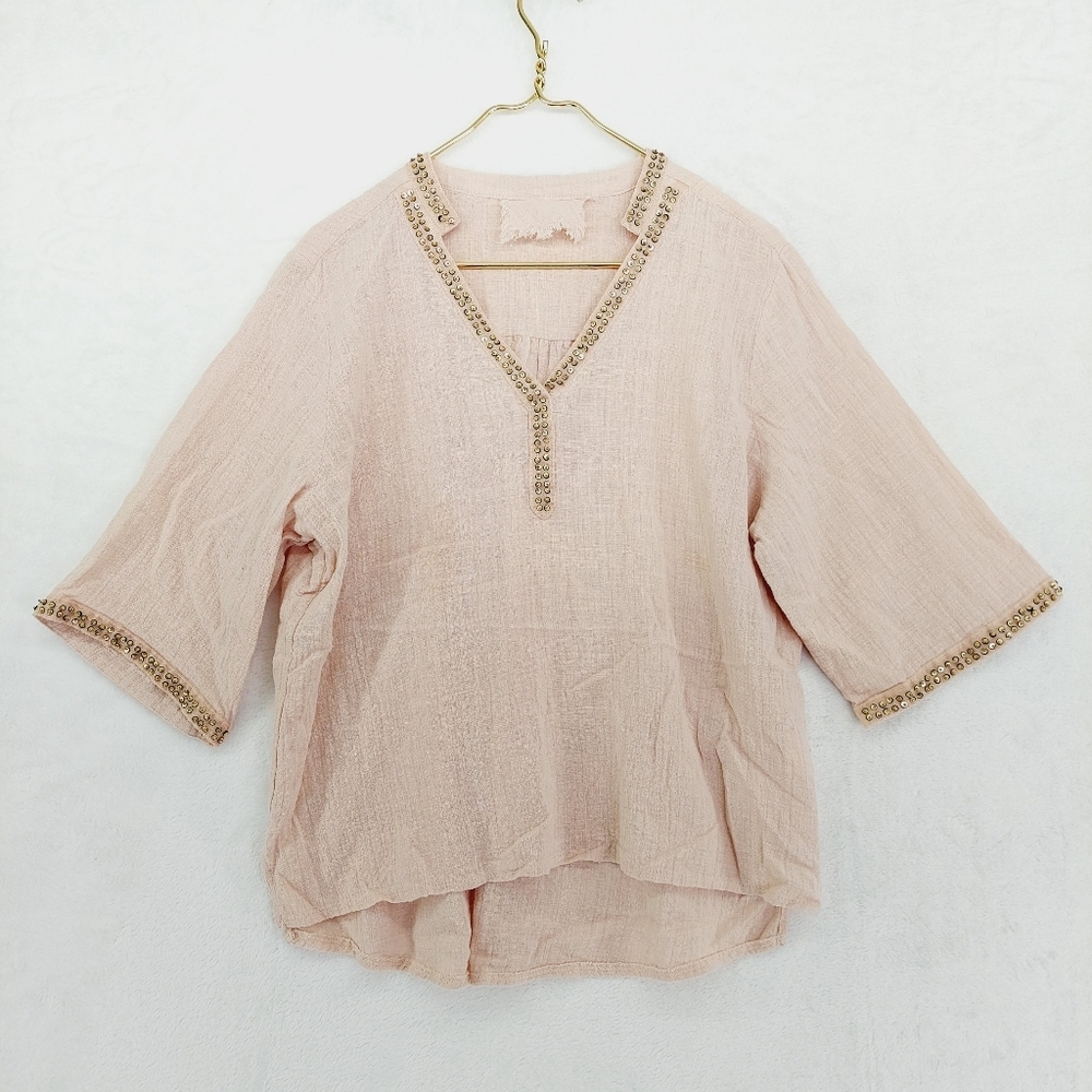 Boutique Embellished Cotton-Blend Boho Blouse P2050